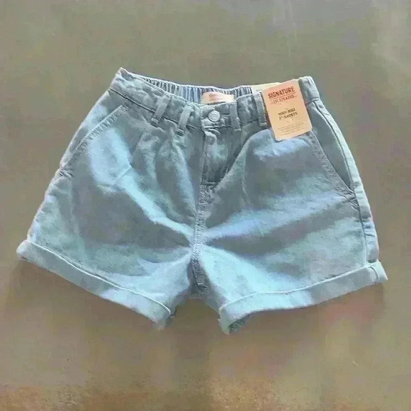 Signature by Levi Strauss Girl's Blue Aqua Explorer High Rise 3" Shorts Size 7 - Picture 3 of 10